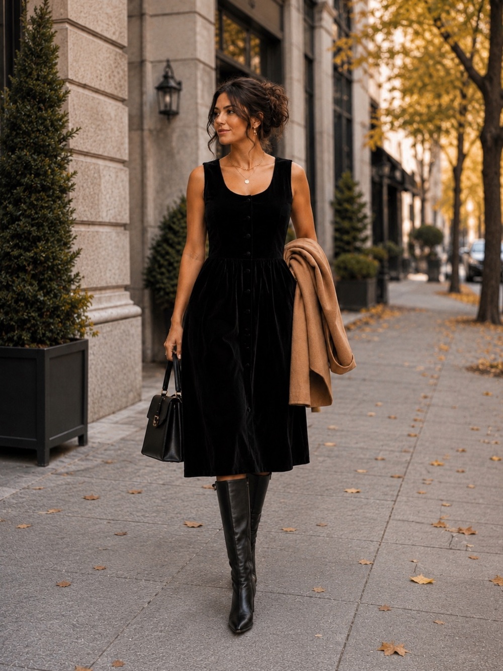 Susan Bristol Vintage Black Velvet Sleeveless Button Front Midi Dress 6